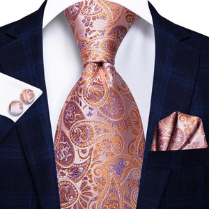 Hi-Tie Champagne Gold Striped Paisley Solid Men Silk Wedding Tie Fashion Design Necktie For Men Hanky Cufflink Business Party - DreamWeaversStore