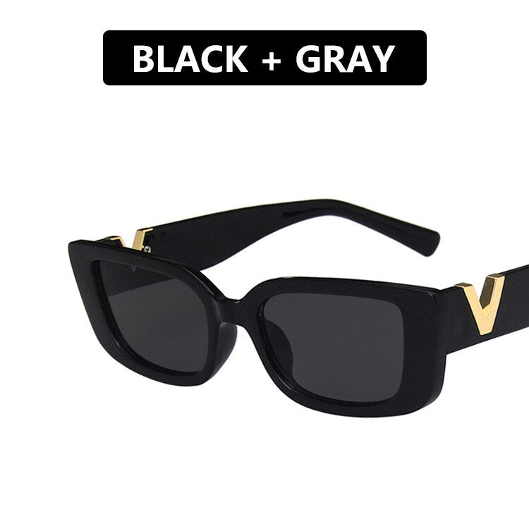 Retro Cat eyt Frame Sunglasses Women 2021 Luxury V Sun Glasses Men Fashion Rectangle Jelly Sunglasses with Metal Hinges UV400 - DreamWeaversStore