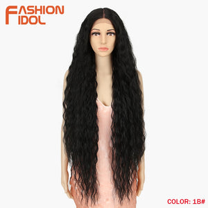 FASHION IDOL 42&quot; Loose Wave Fake Hair Synthetic Wigs For Black Women Ombre Blonde Water Wavy Long Curly Hair Lace Wig Cosplay - DreamWeaversStore