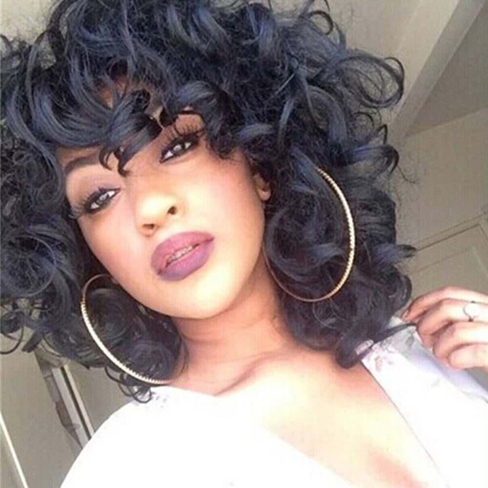 YxCheris Afro Wig Synthetic hair Heat Resistant Fiber Natural Black Short Curly Hair Wigs For Black Women - DreamWeaversStore