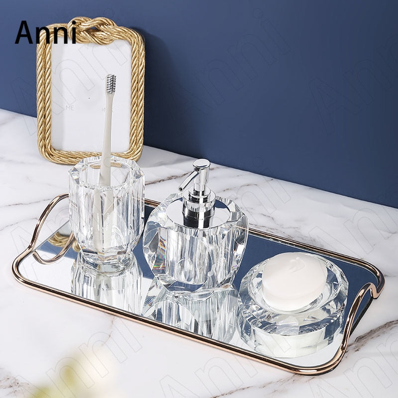 Creative Clear Crystal Bathroom Set Nordic Modern Household Restroom Transparent Glass Three-piece Shower Accessories Organizer - DreamWeaversStore