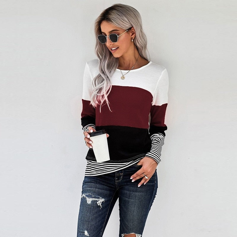 Autumn And Winter Woman Knitted Clothes Sweaters Stitching Color Long Sleeve Winter Blouses For Top Clothing For Women's 2021 - DreamWeaversStore