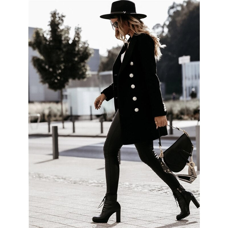 2021 Autumn Winter Women Suit Collar Solid Color Double-breasted Coat Women Knee Length Wool Blend Coat Womens Harajuku Overcoat - DreamWeaversStore