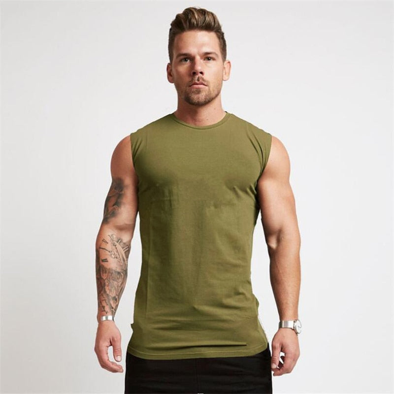 2021 Summer Newest Brand Mens Curved Hem Solid Color Gyms Stringers Vest Bodybuilding Clothing Fitness Man Tanks Tops - DreamWeaversStore