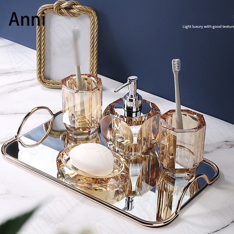 Creative Clear Crystal Bathroom Set Nordic Modern Household Restroom Transparent Glass Three-piece Shower Accessories Organizer - DreamWeaversStore