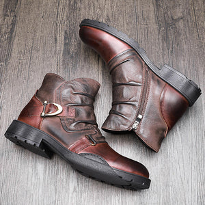 MUST BUY!! Trendy Buckle Belt Boots Men Full Grain Leather Casual Boots Handsome Man Fold Chelsea Boots Luxery - DreamWeaversStore