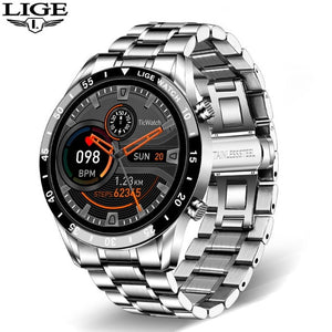 LIGE 2022 Full circle touch screen steel Band luxury Bluetooth call Men smart watch Waterproof Sport Activity fitness watch+box - DreamWeaversStore