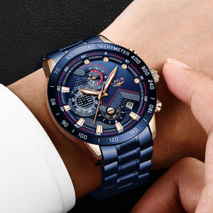 LIGE Business Men Watch Luxury Brand Blue Stainless Steel Wrist Watch Chronograph Army Military Quartz Watches Relogio Masculino - DreamWeaversStore