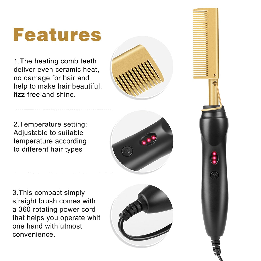 Multifunction Hair Straightener Flat Irons Wet Dry Dual Use Brush Comb Electric Heating Hair Straight Styler Curling Hair Comb - DreamWeaversStore