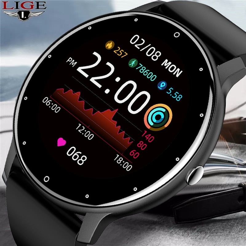 LIGE 2021 New Smart Watch Men Full Touch Screen Sport Fitness Watch IP67 Waterproof Bluetooth For Android ios smartwatch Men+box - DreamWeaversStore