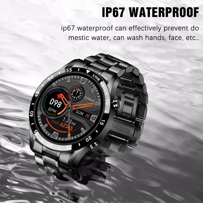 LIGE 2022 Full circle touch screen steel Band luxury Bluetooth call Men smart watch Waterproof Sport Activity fitness watch+box - DreamWeaversStore