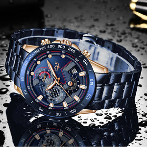 LIGE Business Men Watch Luxury Brand Blue Stainless Steel Wrist Watch Chronograph Army Military Quartz Watches Relogio Masculino - DreamWeaversStore