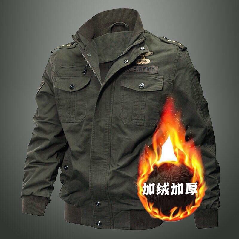 Spring and autumn military jacket male cotton water wash collar pilot cotton jacket large size plus velvet winter youth - DreamWeaversStore