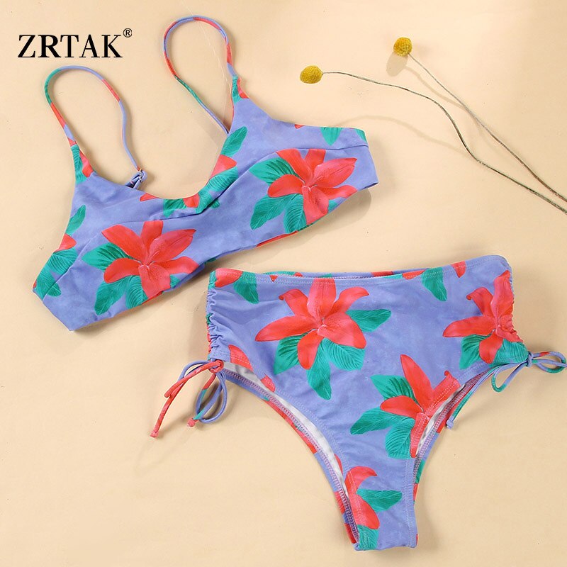 Zrtak Ruffle Bikini Floral Print Swimsuit Biquinis Feminino Bow Swimwear Lace Bikini Set Bathing Suit Women Bikins Hollow Out - DreamWeaversStore