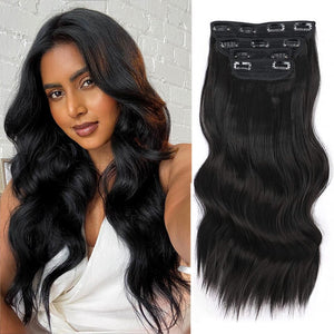 Lativ 4pcs/set Synthetic Long Wavy Hair Extensions Clip In Hair Extensions  Dark Brown Black Hairpiece High Temperature Fiber - DreamWeaversStore