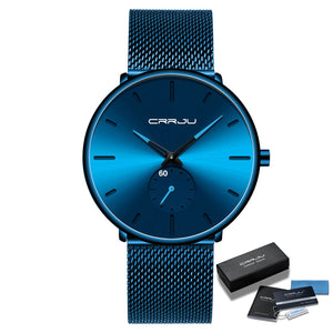 CRRJU Fashion Blue Men Watch Top Luxury Brand Minimalist Ultra-thin Quartz Watch Casual Waterproof Clock Relogio Masculino - DreamWeaversStore