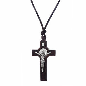 Religious INRI Crucifix Necklace for Men Women's Catholic Small Wooden Cross Necklace Pendant Jewelry Rope Chains Collier 60CM - DreamWeaversStore