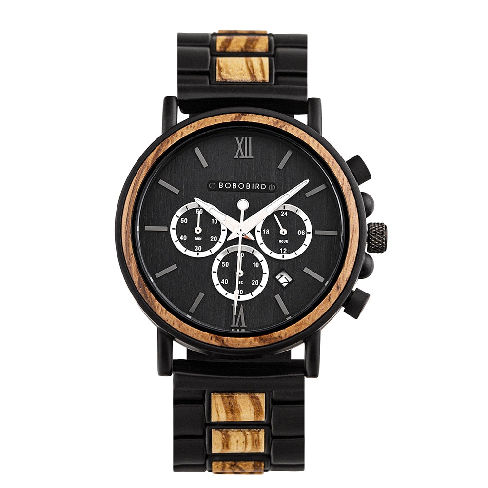 BOBO BIRD Wooden Watch Men erkek kol saati Luxury Stylish Wood Timepieces Chronograph Military Quartz Watches in Wood Gift Box - DreamWeaversStore