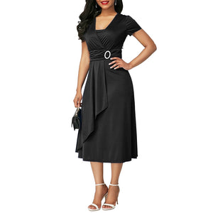 HOT SALE New Arrival Fashion Plus Size Dress Women Short Sleeve Asymmetric Hem Waist Tight Large Swing Midi Evening Party Dress - DreamWeaversStore