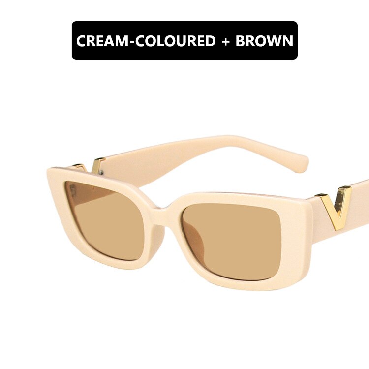 Retro Cat eyt Frame Sunglasses Women 2021 Luxury V Sun Glasses Men Fashion Rectangle Jelly Sunglasses with Metal Hinges UV400 - DreamWeaversStore