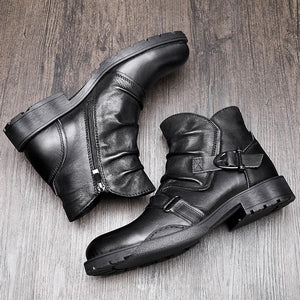 MUST BUY!! Trendy Buckle Belt Boots Men Full Grain Leather Casual Boots Handsome Man Fold Chelsea Boots Luxery - DreamWeaversStore