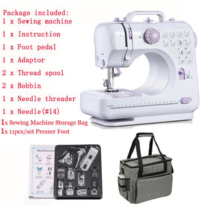 Fanghua Multifunction Mini Sewing Machine 505A 12 Stitches Replaceable + 11pc Presser Foot Power Supply LED Light Sewing classes - DreamWeaversStore