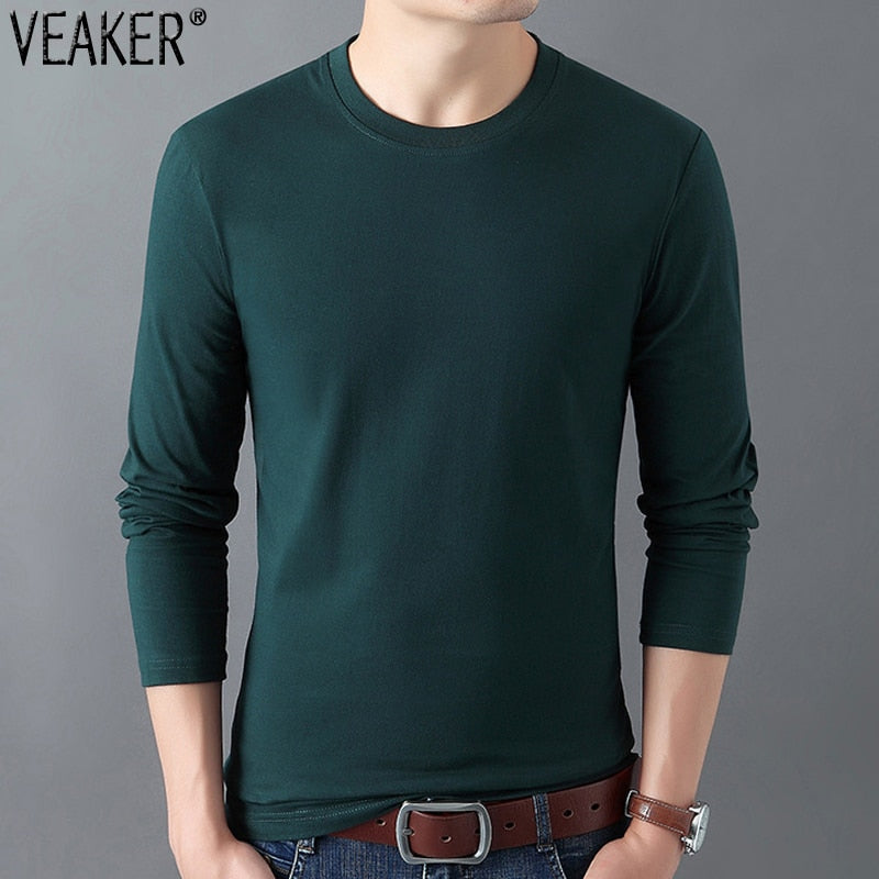 2020 New Men's Long Sleeve Cotton T-Shirt Male Autumn O-Neck Slim Fit Solid Color T Shirts Tops Plus Size S-6XL - DreamWeaversStore