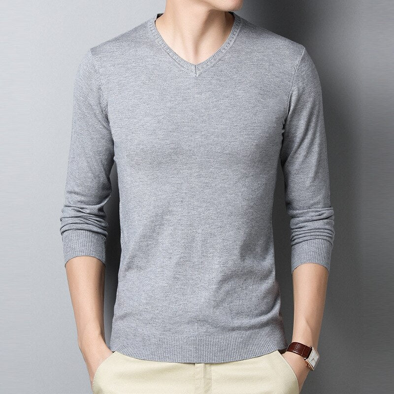 8-color Men's Round Neck Knitted Sweater Fashion Slim Fit Solid Color Spring Autumn Thin Casual Pullover Sweater Male Clothes - DreamWeaversStore