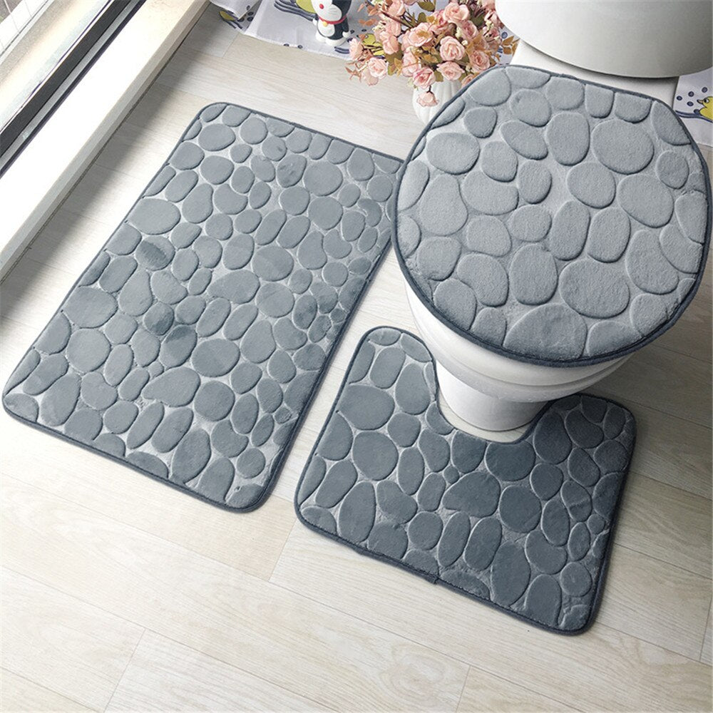 3 Pieces Set Flannel Floor Mat Door Mat Bathroom Carpet Waterproof Bathroom Carpets Toilet Seat Cover Floor Mat Bathroom Decor - DreamWeaversStore