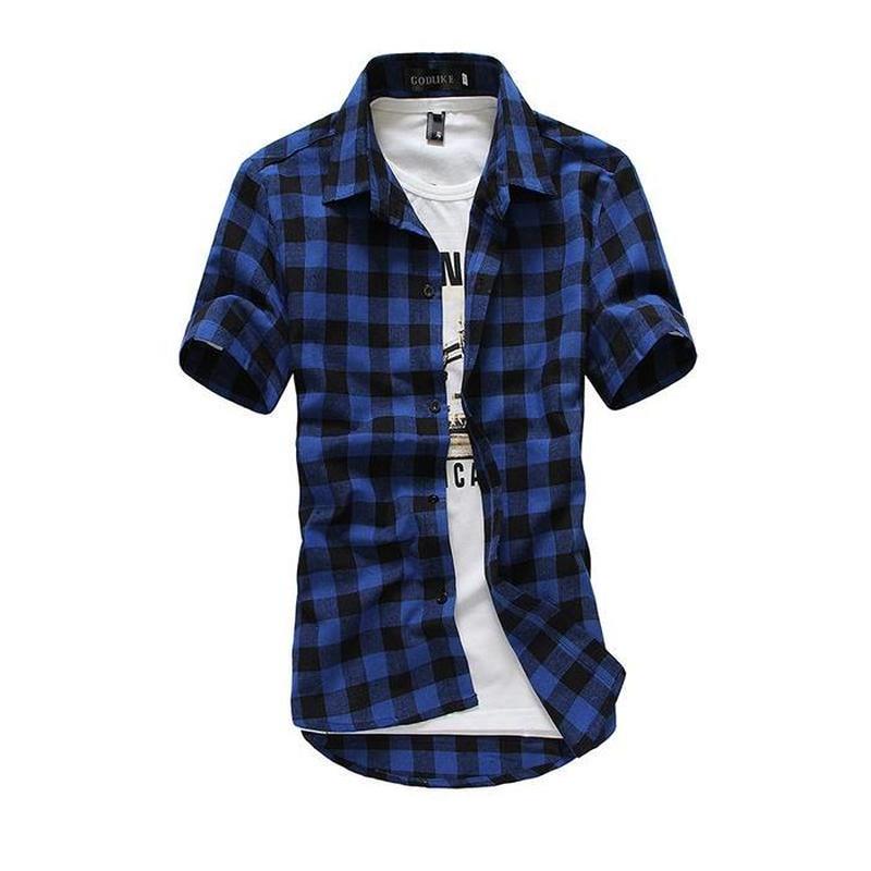 Mens Check Shirt Flannel Brushed Cotton Short Sleeves Casual Slim Fit Top Plus Size - DreamWeaversStore