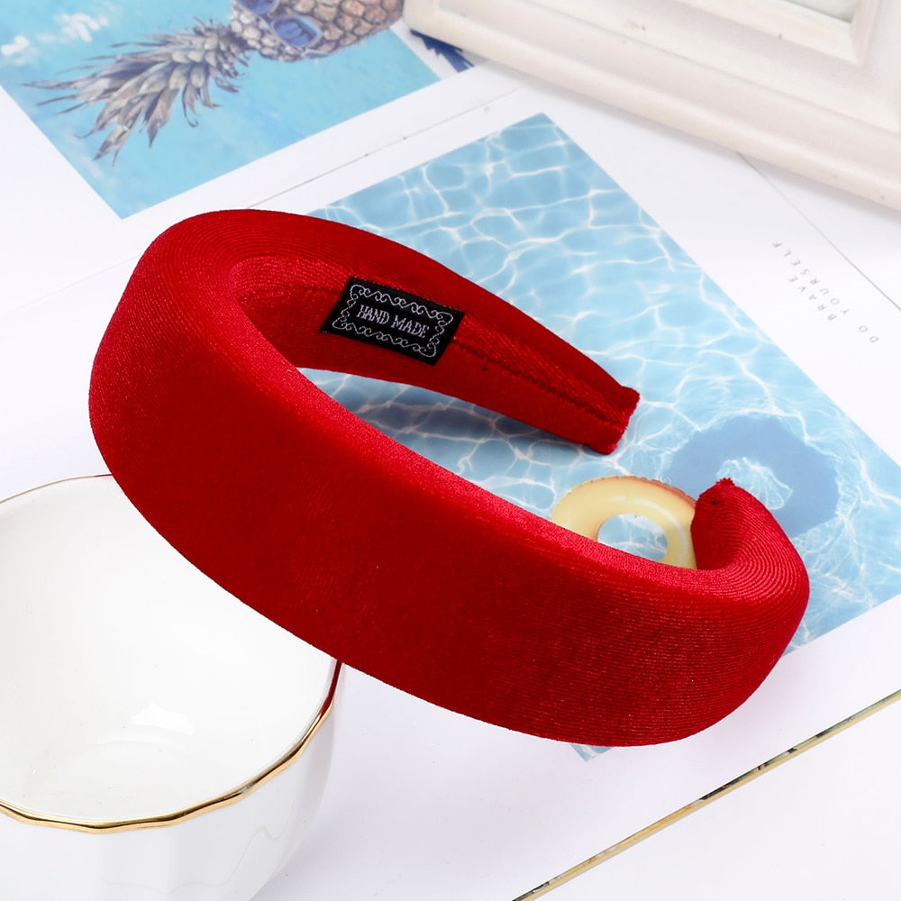 Velvet Padded Headbands for Women 4cm Wide Solid Rhinestones Thick Hair Hoop Girls Sponge Non-slip Hairbands Hair Accessories - DreamWeaversStore