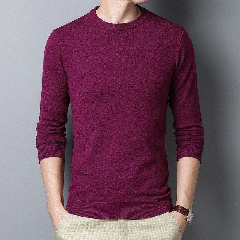 8-color Men's Round Neck Knitted Sweater Fashion Slim Fit Solid Color Spring Autumn Thin Casual Pullover Sweater Male Clothes - DreamWeaversStore