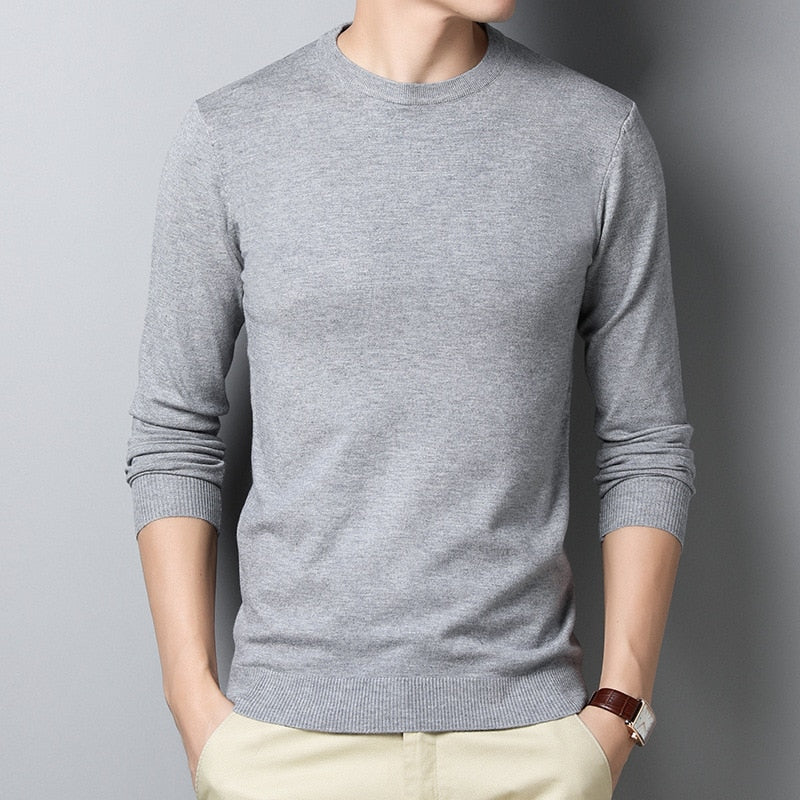 8-color Men's Round Neck Knitted Sweater Fashion Slim Fit Solid Color Spring Autumn Thin Casual Pullover Sweater Male Clothes - DreamWeaversStore