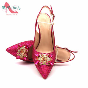 Fashionable African Shoes and Bag Set Italian Women  Fuchsia Color Nigerian Shoes with Matching Bags for Royal Wedding Party - DreamWeaversStore