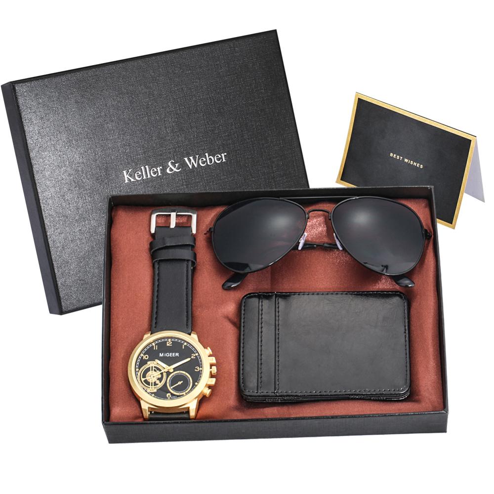 Luxury Rose Gold Men&#39;s Watch Leather Card Credit Holder Wallet Fashion Sunglasses Sets for Men Unique Gift for Boyfriend Husband - DreamWeaversStore