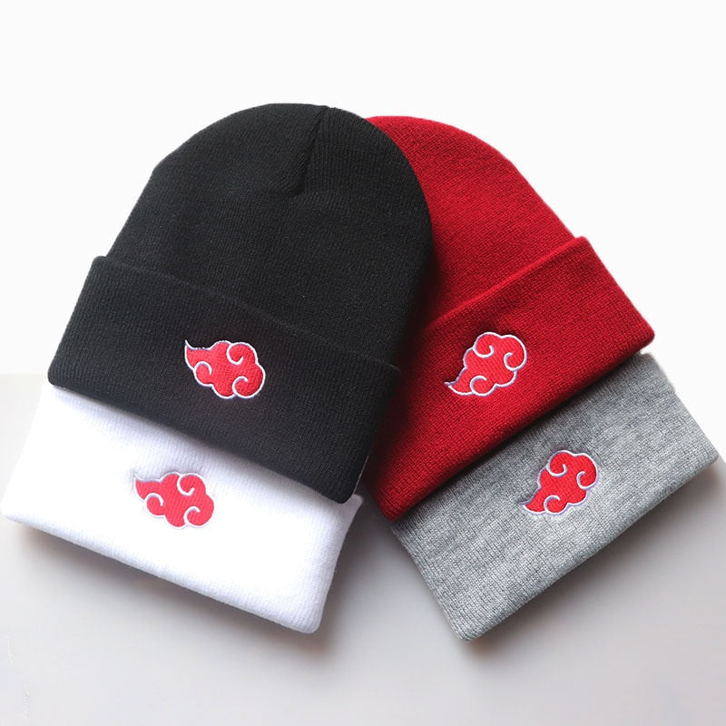 ECOBROS 2021 Beanies Women Autumn Winter Warm Hat Anime Akatsuki Cosplay Red Cloud Embroidery Caps For Men Knitted Bonnet Unisex - DreamWeaversStore