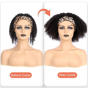 Afro Kinky Curly Headband Wig for Human Hair Brazilian Half Wigs for Black Women Glueless Slik Headband Human Hair Wig - DreamWeaversStore