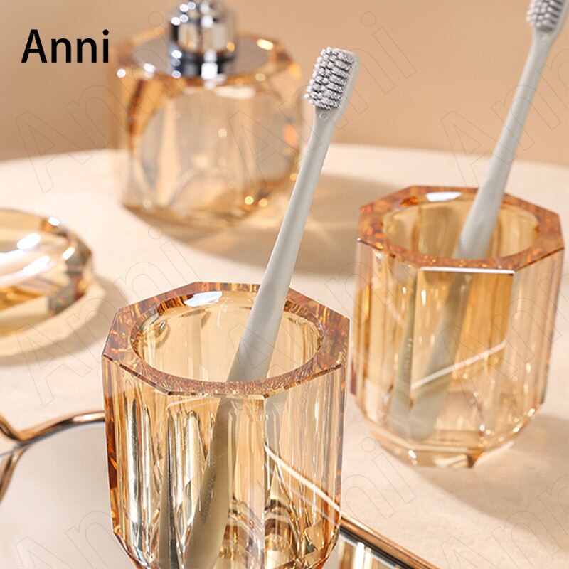 Creative Clear Crystal Bathroom Set Nordic Modern Household Restroom Transparent Glass Three-piece Shower Accessories Organizer - DreamWeaversStore