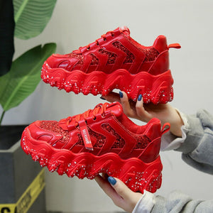 NEW Brand Autumn Chunky Sneakers Wedges Shoes for Women Bling Red Womens Shoes Platform Comfortable Sneaker Thick Sole Dad Shoes - DreamWeaversStore