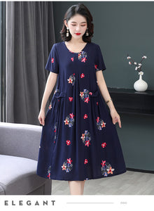 Summer Retro Print Women short Sleeve cotton plus size Dress Ladies Large Size Holiday Beach Vestidos - DreamWeaversStore