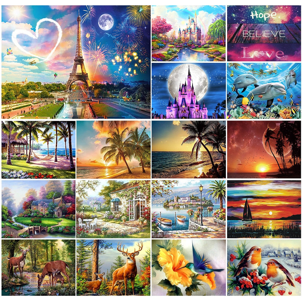 5D DIY diamond painting sunset/love landscape full diamond round embroidery castle mosaic animal diamond embroidery home decorat - DreamWeaversStore