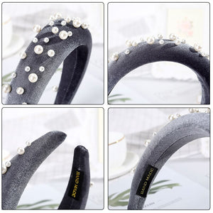 Velvet Padded Headbands for Women 4cm Wide Solid Rhinestones Thick Hair Hoop Girls Sponge Non-slip Hairbands Hair Accessories - DreamWeaversStore