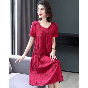 Summer Retro Print Women short Sleeve cotton plus size Dress Ladies Large Size Holiday Beach Vestidos - DreamWeaversStore