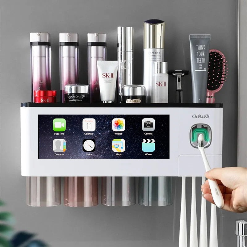 Magnetic Adsorption Toothbrush Holder Automatic Toothpaste Squeezer Home Storage Shelves Wall-Mounted Bathroom Accessories Sets - DreamWeaversStore