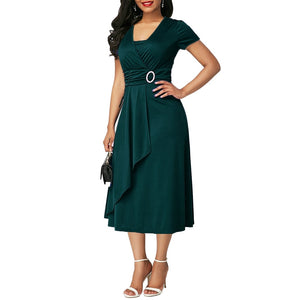 HOT SALE New Arrival Fashion Plus Size Dress Women Short Sleeve Asymmetric Hem Waist Tight Large Swing Midi Evening Party Dress - DreamWeaversStore