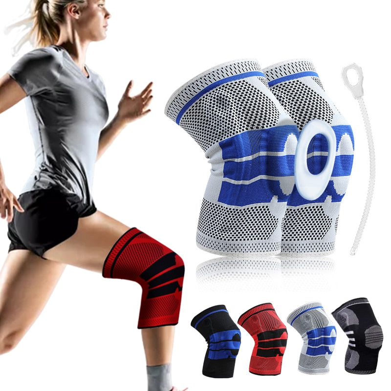 1 Piece Silicone Full Knee Brace Strap Patella Medial Support Strong Meniscus Compression Protection Sport Pads Running Basket - DreamWeaversStore