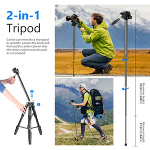 Neewer Camera Tripod Monopod Aluminum Alloy with 3-Way Swivel Pan Head Carrying Bag for Sony/Canon Portable 70 inches/177 cm - DreamWeaversStore