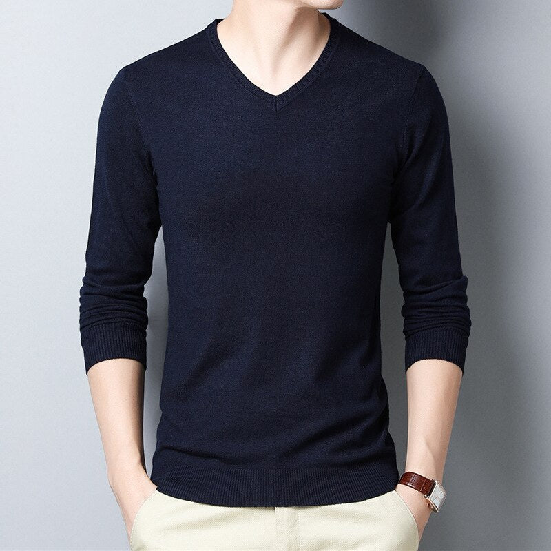 8-color Men's Round Neck Knitted Sweater Fashion Slim Fit Solid Color Spring Autumn Thin Casual Pullover Sweater Male Clothes - DreamWeaversStore