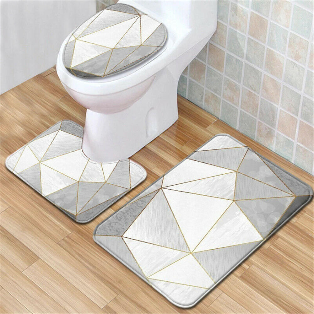 3 Pieces Set Flannel Floor Mat Door Mat Bathroom Carpet Waterproof Bathroom Carpets Toilet Seat Cover Floor Mat Bathroom Decor - DreamWeaversStore