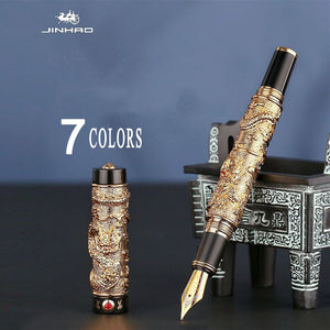 Luxury Jinhao Double Dragon Fountain Pen Writing Ink pens gift Iridium M Nib Advanced Craft Writing Single or with gift pen box - DreamWeaversStore